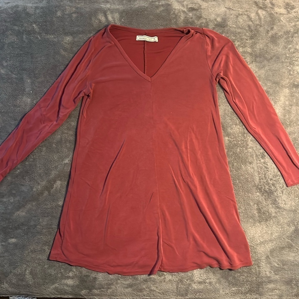 Abercrombie & Fitch Dress Womens M Long Sleeve Pink Mini V-Neck A-Line Viscose